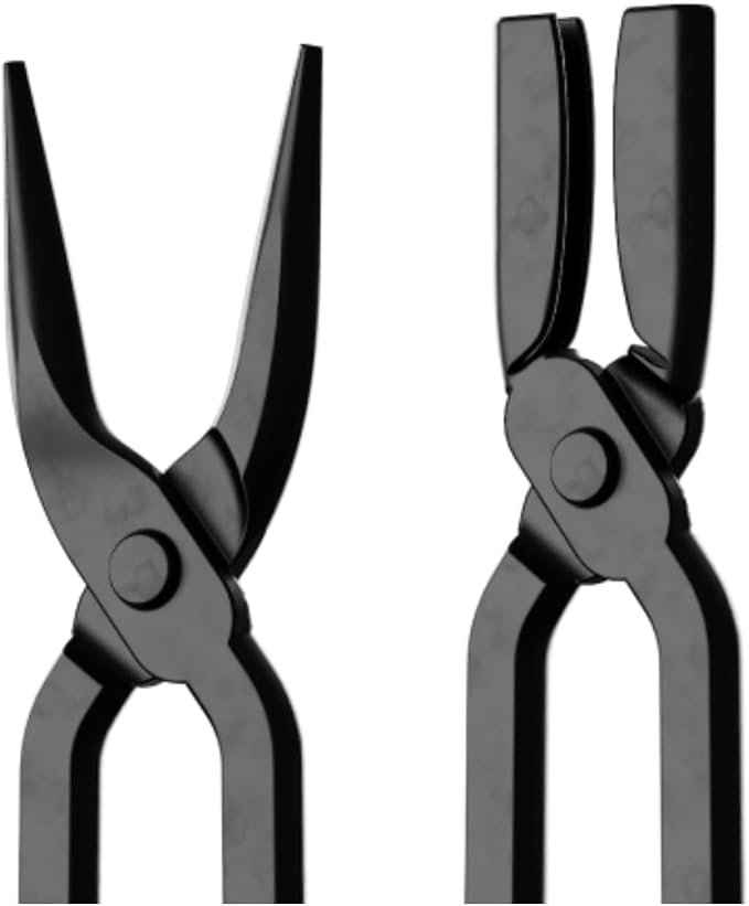 5PCS Blacksmith Tools Kit - V-Bit Tongs, V-Bit Bolt, Scrollings, Square Jaw & Blade with Hammer, High Carbon Steel Assembled Forging Set for Metalworking