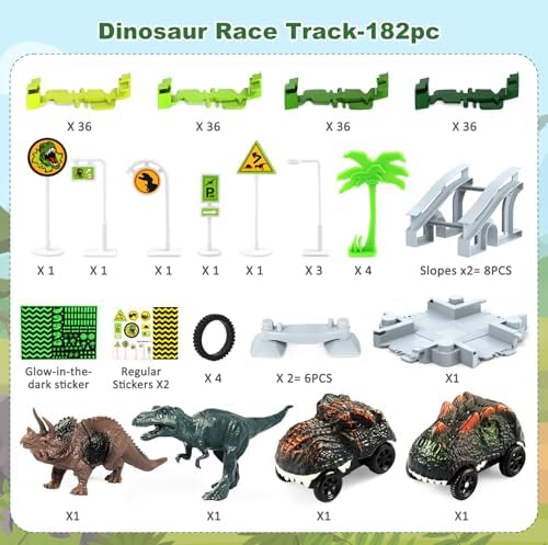 Dinosaur Toys for Kids 3-5, Glow in The Dark Flexible Race Track Playset