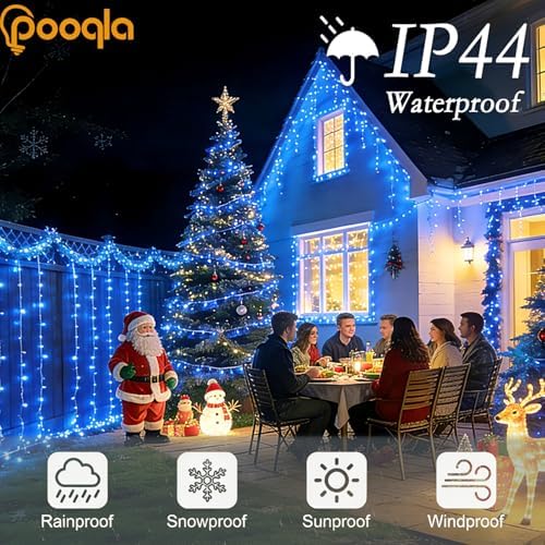 Pooqla 200 LED Blue Christmas Lights Outdoor String Lights, 66 ft