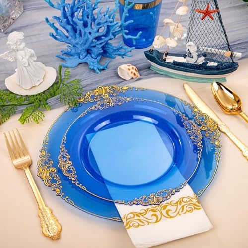 Hioasis 210 Pcs Blue Gold Plates for Graduation