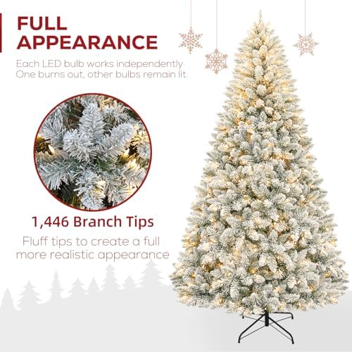 Hykolity 7.5 ft Flocked Prelit Christmas Tree
