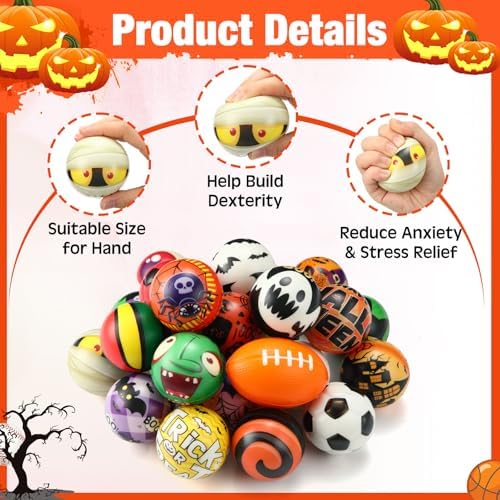 Gejoy 108 Pcs Halloween Sensory Fidget Balls, 2.5'' Mini Foam Relief Toys