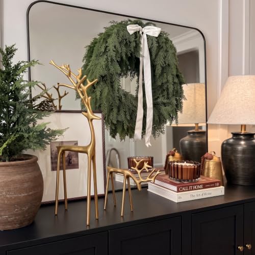Christmas Decorations - Set of 2 Sculpted Gold Metal Reindeer Statues