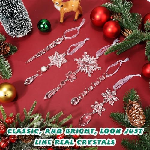 Syhood 100 Pcs Crystal Christmas Tree Ornaments, Snowflake Icicle Bead