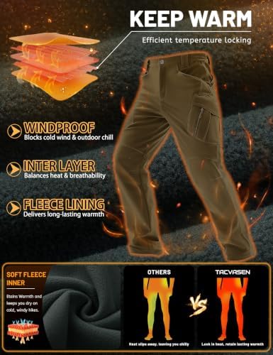 TACVASEN Men's Winter Snow Ski Pants Fleece Lined Waterproof Work Tactical