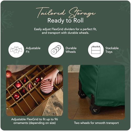 Covermates Rolling Adjustable Ornament Storage Bag, 25.5"W x 13"D x 18.5"H