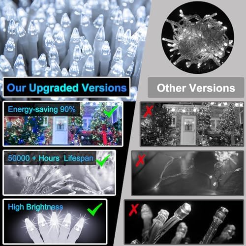 492FT Outdoor Christmas Lights, 1300 LED Super Long String Lights 8 Lighting Modes & Timer Memory, Outsite Waterproof Light Strings for Xmas Tree Garden Wedding Party Holiday Decorations Cool White