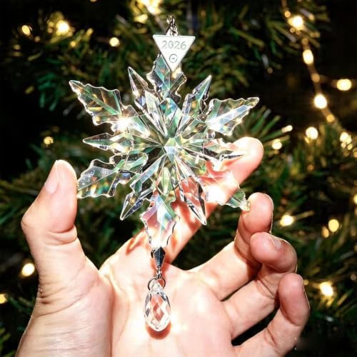 2026 Annual Christmas Ornaments Crystal Snowflake Star - Christmas Tree Ornaments Pendant Sun Catcher Home Hanging Decor (2026 Transparent White Pendant Style)