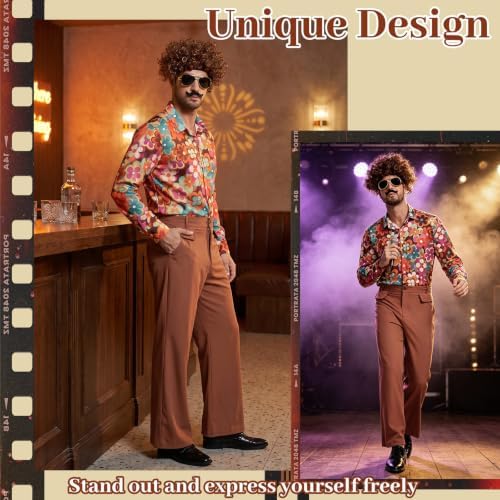 70s Disco Outfit for Men, 7 Pcs Retro Hippie Costume Adults