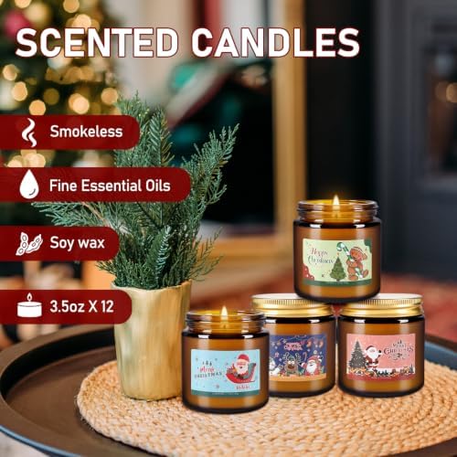 12 Pack Christmas Scented Candle Gift Set, Jar Candle Set (3.5 oz)