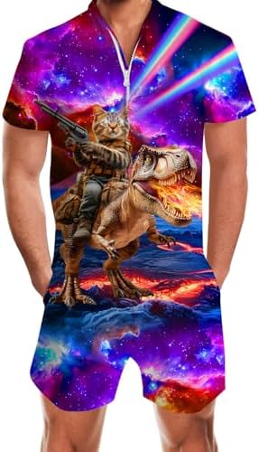 RAISEVERN Mens Romper Male Zipper Shorts Sleeve One Piece Bro Outfits