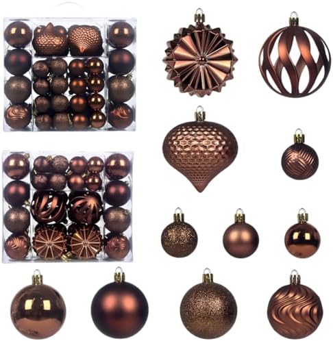 Christmas Tree Balls Ornaments Set, 48 Pcs Shatterproof Plastic Decorative Baubles Shiny Hanging Ball Ornaments for Xmas Tree Holiday Party Wedding Decoration, Coffee