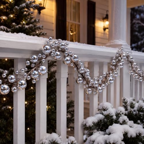 2 Pcs 15 ft Christmas Ball Ornament Garland, Silver