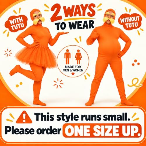 9Pcs Orange Jumpsuit Costume Accessories with Tutu Skirt,Fake Belly,Mustache,Eyebrows,Face Paint for The Halloween