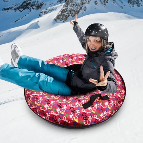 35-Inch Inflatable Snow Tube Sled for Kids & Adults, Heavy-Duty Oxford Cloth Winter Sledding Tube with Handles & Cushion, Cold-Resistant Ski Circle for Downhill Snow Sledding, 198 lbs Capacity
