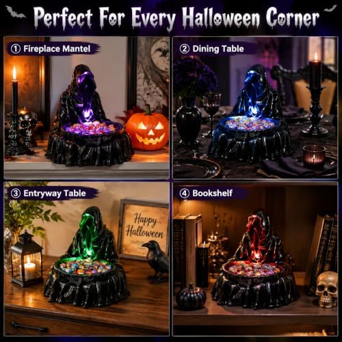 basen Grim Reaper Candy Bowl, Lighted Halloween Resin Decor