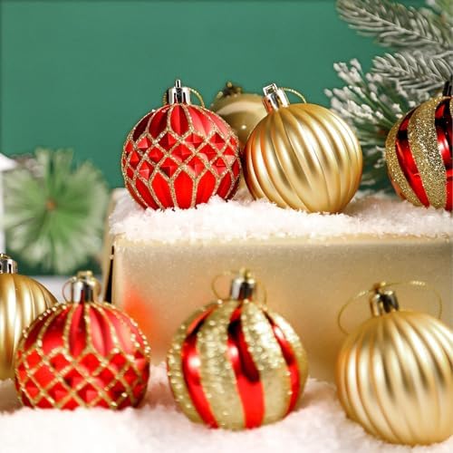 SHareconn 30ct 2.36 Inch Christmas Tree Balls Ornaments, Red & Gold, 60mm