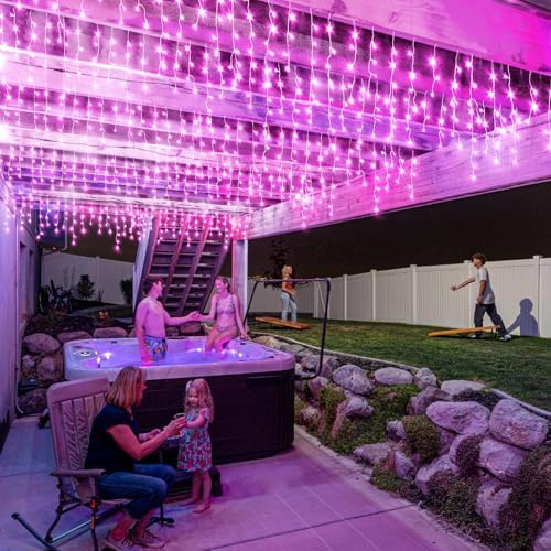 Icicle Christmas Lights Outdoor 66FT 640 LED Pink Christmas Lights
