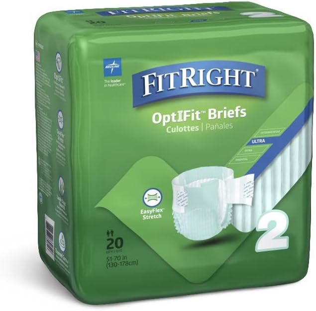 FitRight Stretch Ultra Adult Briefs, Incontinence Diapers with Tabs, Heavy Absorbency, Large/XL/2XL, 51 to 70", 20 Count (Pack of 4)