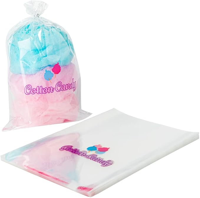 Bag Tek 12 x 18 Inch Bags For Cotton Candys, 100 Greaseproof Cottons Candy Bags - Hot & Cold Friendly, Freezable, Clear PE Plastic Cotton Candy Favor Bag, For Favors Or Goodie Bags - Restaurantware