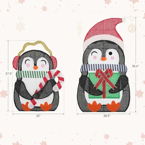 35" Lighted Penguins Christmas Outdoor Yard Decorations