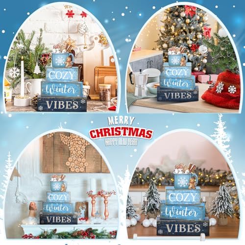 Lineshading 4 Pcs Christmas Table Decorations Wooden Blue Hot Cocoa Signs