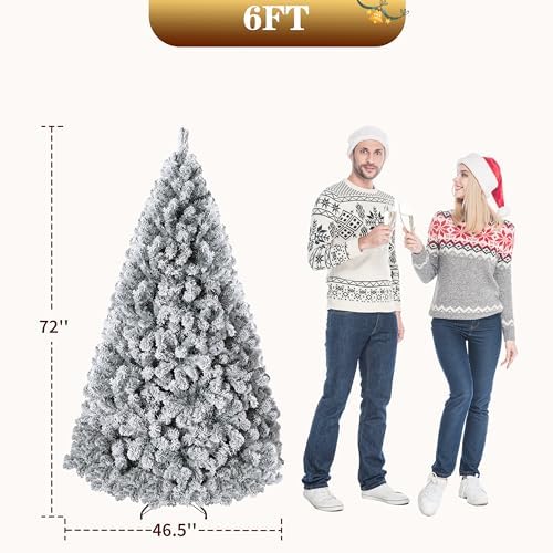 Garvee 6FT Snow Flocked Pre-Lit Christmas Tree with 250 Warm White Lights