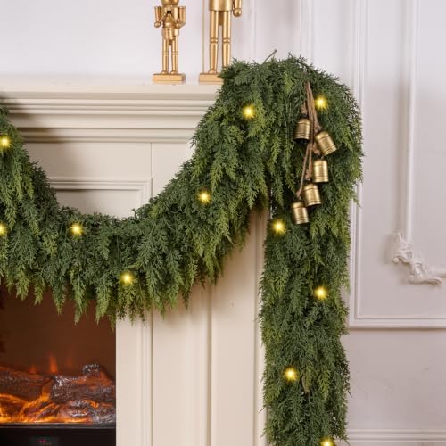 6FT 2Pcs Christmas Cedar Garland with Lights Realistic Faux Pine Garlands