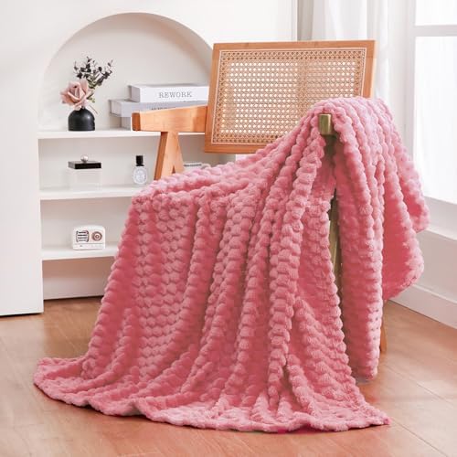 Rose Pink Throw Blanket 50"×60" Gifts for Mom Fuzzy 3D Jacquard Decorative