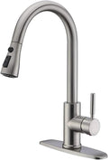 WEWE Single Handle High Arc Brushed Nickel Pull Out Kitchen Faucet,Single Level Stainless Steel Kitchen Sink Faucets with Pull Down Sprayer,Suitable for Laundry Rv Bar