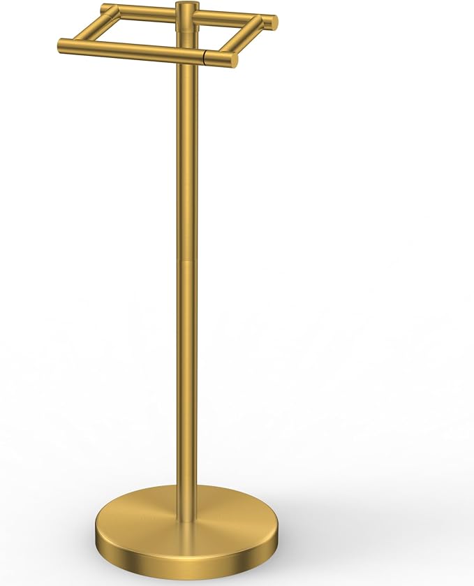 FORIOUS Toilet Paper Holder Wall Mount, Stainless Steel Rustproof Double Post Pivoting Tissue Roll Holder for Bathroom, Commercial Toilet Paper Dispenser Toilet Paper Stand, Brushed Gold