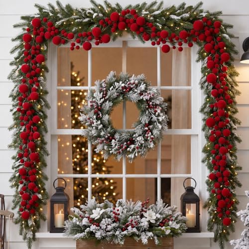 2 Pcs 6 ft Red Velvet Christmas Ball Ornament Garland