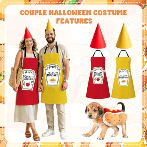 5 Pcs Ketchup Mustard Couples Costumes and Pet Hot Dog Costume