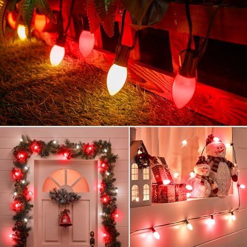 Minetom C9 Outdoor Christmas Lights, 50FT Vintage Red White String Lights