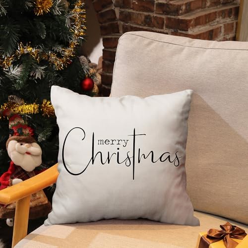 Allorry Christmas Pillow Covers Merry Christmas Throw Pillow Decorative Beige Cotton Cloth Linen Cloth Pillow Cover Sofa Cover Decorative Rectangle Length 18X18 inches