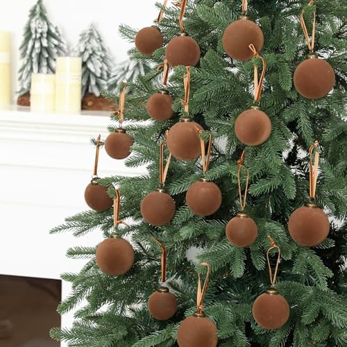 Foilswirl 36 Pcs Brown Velvet Christmas Balls, 2.36", 2.76", 3.15"