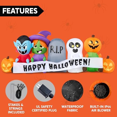Joiedomi 8 FT Long Inflatable Halloween Decor Outdoor, Halloween Blow Up Decorations Inflatable Pumpkin Ghost Vampire Witch Tombstone with LEDs for Yard Decorations