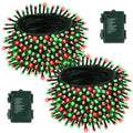 2 Pack 200 LED Battery Operated Christmas Lights, String Lights Red & Green