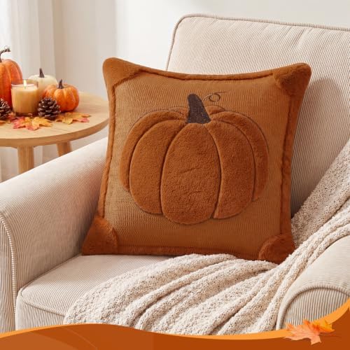Softalker Fall Throw Pillow Covers 20x20 Set of 2 Rust Orange Pumpkin Plush