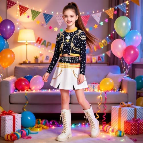ELIM Kids Pop Star Costume Girls Halloween Costumes Set with Accessories