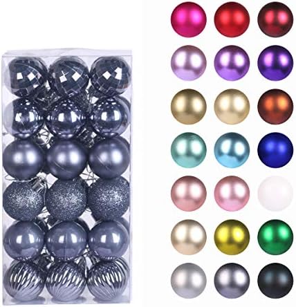 Space Gray 1.6" Small Christmas Balls Christmas Tree Decoration Ornaments Shatterproof Hanging Balls for Birthday Halloween Holiday Wedding Decorations Set of 36pcs