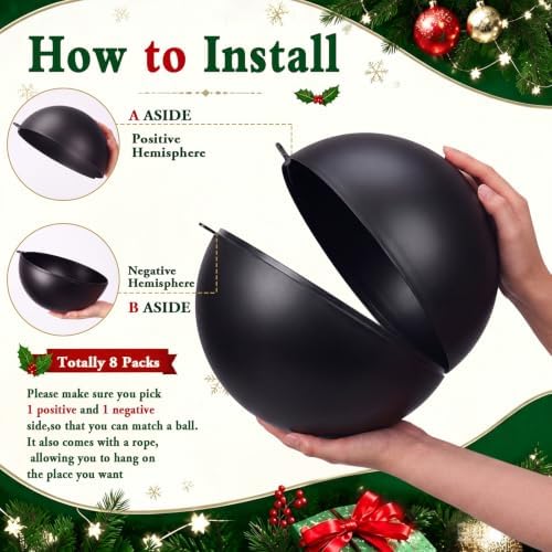 Weysat 4 Pcs Large Fillable Christmas Ball Ornaments, Matte Black, 10 Inch