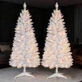 2PCS Lighted 4ft White Christmas Tree, Leeheeyee Artificial Small Christmas Tree, Not Pre-lit White Tinsel Pine Trees with Lights, Ideal for Home, Office, and Xmas Tree Party Décor