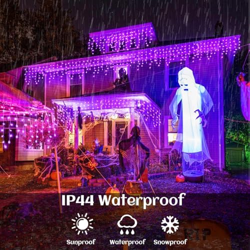 Purple Halloween Lights Outdoor 66ft Icicle Lights for Outside 640 LEDs