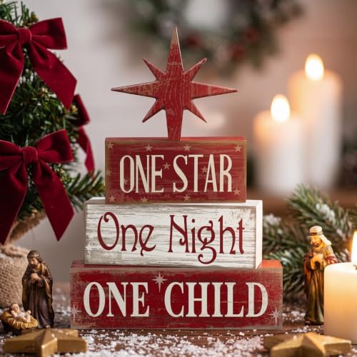 Lineshading 4 Pcs Christmas Nativity Table Decor, Bethlehem Star Wood Sign