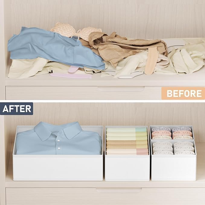 DIMJ Drawer Organizer Clothes 20 Pack - Foldable Baby Organizers and Storage & Dresser Organizer for Bedroom, Closet - Nursery Organization Dresser Dividers for underwear, Sock,Bra, Belt, Tie, White