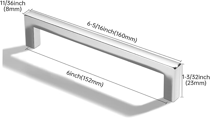 khtumeware 2 Pack 6 inch(152mm) Hole Center Polished Chrome Cabinet Pulls Solid Heavy-Duty Square Cabinet Handles Drawer Pulls Kitchen Cabinet Hardware Kitchen Handle