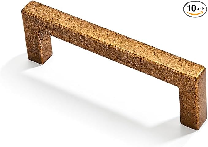 khtumeware 10 Pack 2-1/2 inch(64mm) Hole Center Antique Brass Cabinet Pulls Solid Heavy-Duty Square Cabinet Handles Drawer Pulls Kitchen Cabinet Hardware Kitchen Handle