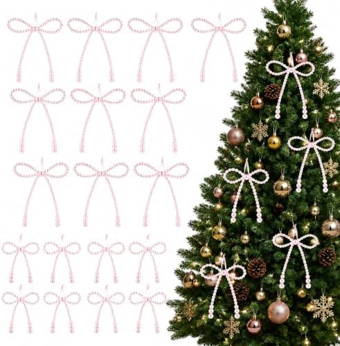 DIYDEC 24pcs Pearl Christmas Bow Ornament 7&4.5In Tree Topper Hanging Decor