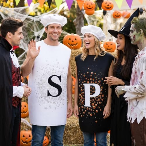 4 Pcs Salt and Pepper Couples Costume, Adult Halloween Condiment Cosplay